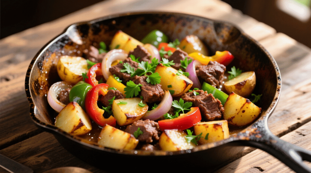 Potatoes and Ground Beef Hash