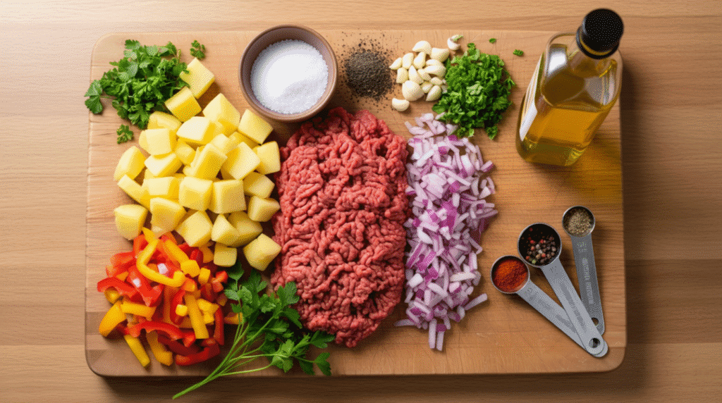 Potatoes and Ground Beef Hash