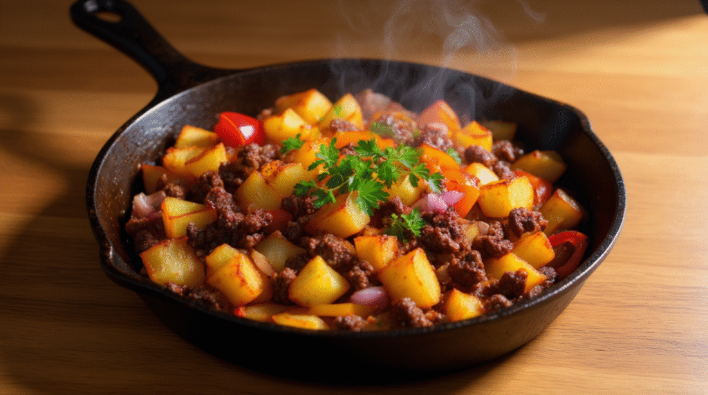 Potatoes and Ground Beef Hash