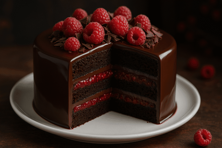 Decadent Chocolate Raspberry Truffle Cake